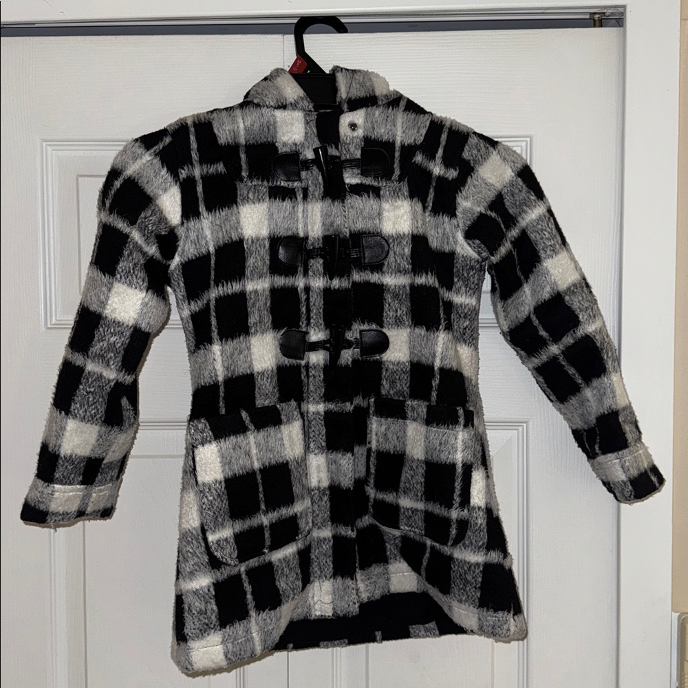 Madden Girl Black and White Plaid Pea Coat